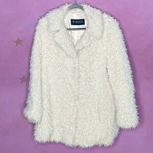 Guess Nives Faux Fur Coat Jacket Plush Women’s Medium Ivory Cream Orig $170